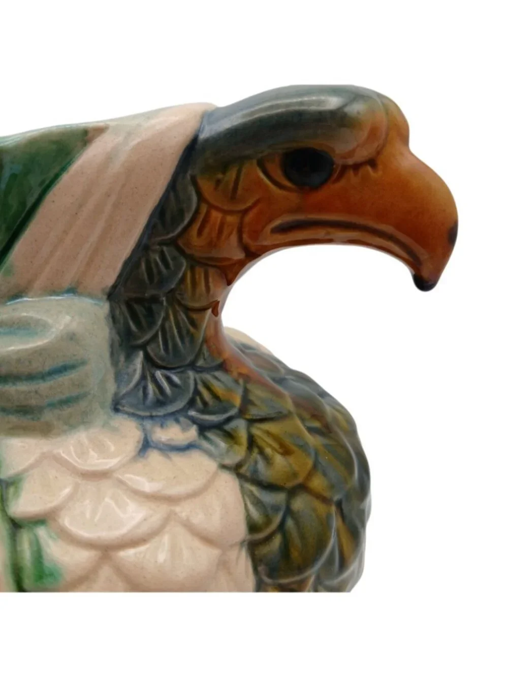 Majolica Double Eagle Head Vase Sculptural Ceramic Urn 9.5